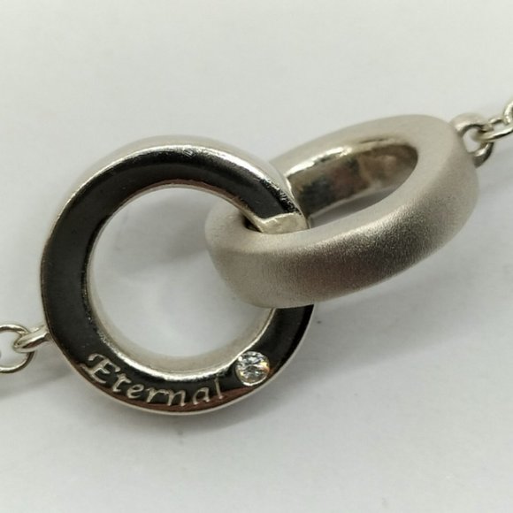 4C .925 Sterling Silver & Diamond 'Eternal' Interlocking Circle Love Necklace - Picture 1 of 5